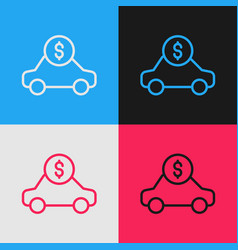 Pop Art Line Car Rental Icon Isolated On Color