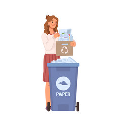 Woman Sorting Paper Garbage Recycling Bin