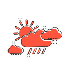 Weather Icon In Comic Style Sun Cloud And Rain