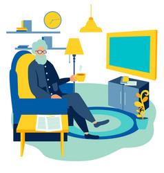 Old Man Watching Tv At Home Cartoon