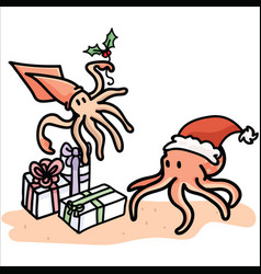 Cute Underwater Christmas Squid And Octopus