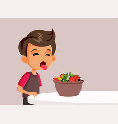 Picky Eater Avoiding To Eat Salad Cartoon