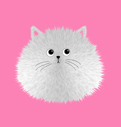 White Fluffy Cat Icon Face Head Body Fat Round