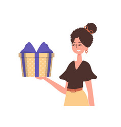 Girl Is Holding A Gift Box Modern Flat