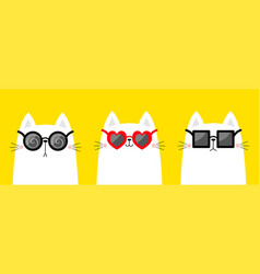 White Cat Wearing Sunglasses Eyeglasses Round