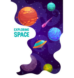 Space Exploring Poster With Ufo Stars And Planets