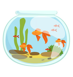 Fish Tank Cartoon Icon Glass Aquarium With Fauna