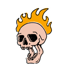 Flames Skull Color Hand Drawn Line Art Technique