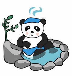 Panda Shower In Japanese Onsen Hot Spring Cartoon