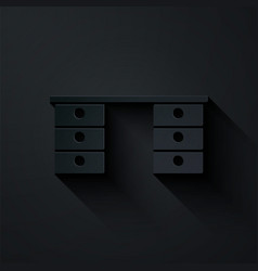 Paper Cut Office Desk Icon Isolated On Black