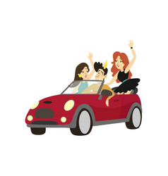 Modern Prince Driving Cabriolet Car Happy Friends