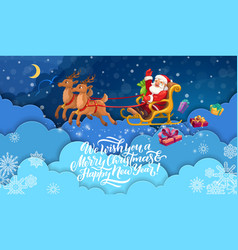 Christmas Paper Cut Sky Clouds And Santa On Sleigh