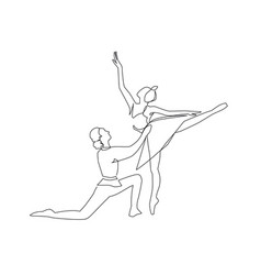 Couple Ballet Dancers One Line Continuous Drawing