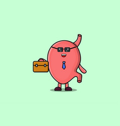 Cute Cartoon Stomach Businessman Holding Suitcase