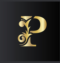 Golden Initial Letter P With Simple Floral Leaves