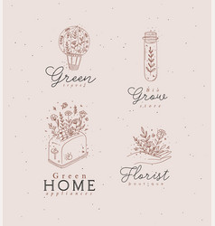 Hand Drawn Labels Floral Style Brown