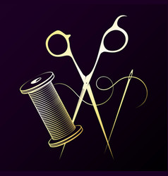 Gold Scissors Reel And Needle And Thread Design