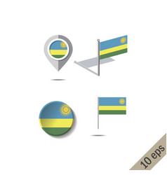 Map Pins With Flag Rwanda