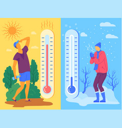 Cartoon Characters People And Hot Or Cold Weather