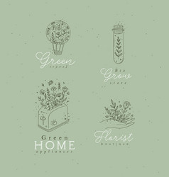 Hand Drawn Labels Floral Style Green