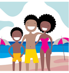 Happy African American Family On The Beach Summer