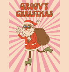 Comic Groovy Santa Claus Roller Skating With Bag