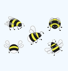 Cute Cartoon Bumblebee Character Set Isolated