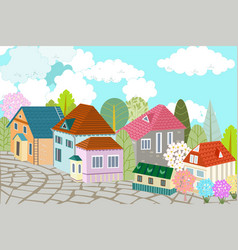 Cute Cityscape With Paved Cobblestone Street