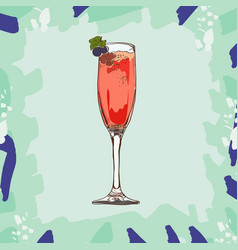 Kir Royale Cocktail Hand Drawn