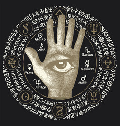 Occult Round Sign With A Human Hand With The