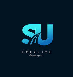 Creative Blue Letters Su S U Logo With Leading