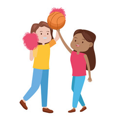 Young Women Playing Basketball And Cheerleader