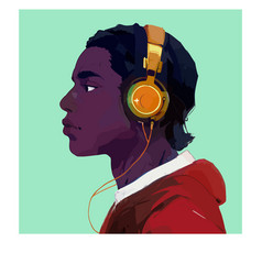 African Man Listens To Music With Headphones