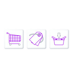 Set Line Shopping Basket Cart And Blank Label