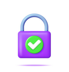 3d Padlock With Approved Checkmark Isolated