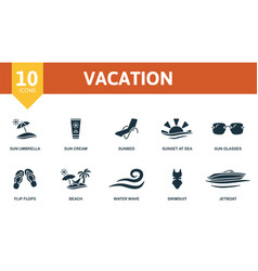 Vacation Icons Set Creative Sun Umbrella