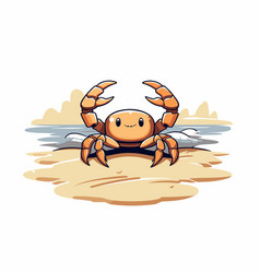 Cute Cartoon Crab On The Beach Isolated White