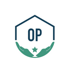 Initial Letter Op Hand Shield Security Logo