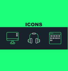 Set Line Binary Code Computer Monitor Screen