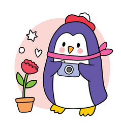 Cartoon Cute Penguin Take A Photo