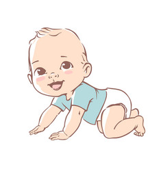 Cute Little Baby Boy In Diaper Crawling