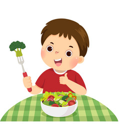 Boy Eating Fresh Vegetable Salad