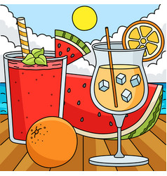 Fruit Shake And Cocktail Summer Colored Cartoon