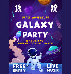 Galaxy Space Party Flyer Rocket Spaceship And Ufo