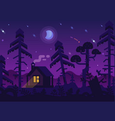 Hunting Lodge In The Night Forest