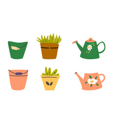 Set Of Garden Buckets And Plant Pots Watering Can