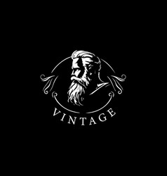 Bearded Old Man Bust Logo Template Elder Hipster