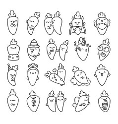 Kawaii Carrot With Funny Faces Coloring Page