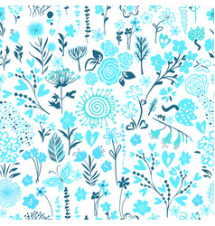 Seamless Pattern Of Blue Small Flowers Hand