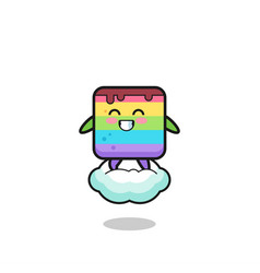 Cute Rainbow Cake Riding A Floating Cloud